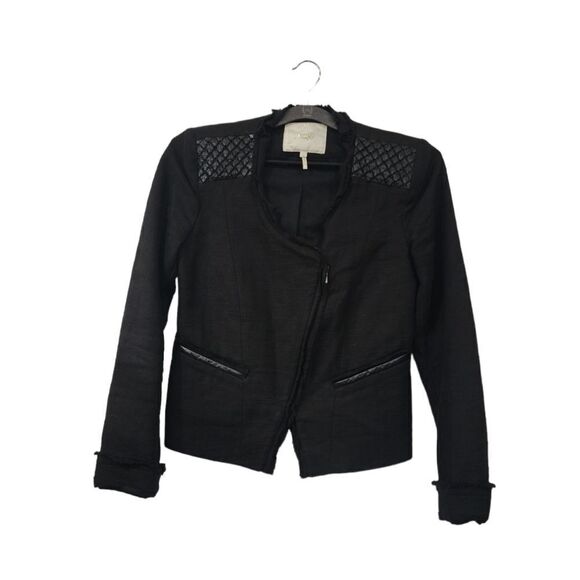 Maje Jackets & Blazers - Maje Women's Ahead Quilted Linen Lambskin Moto Blazer Jacket